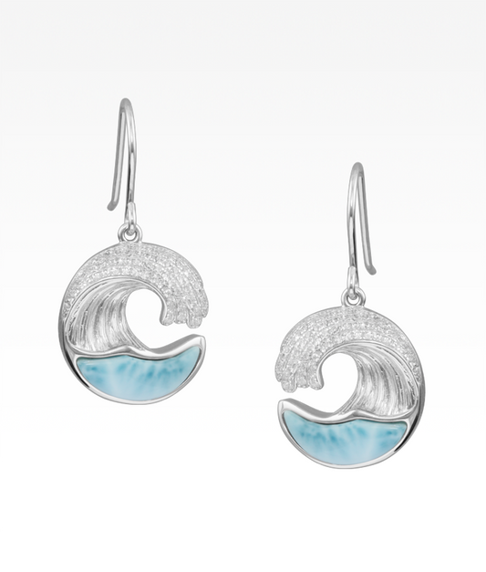 Pavé and Larimar Wave Earrings