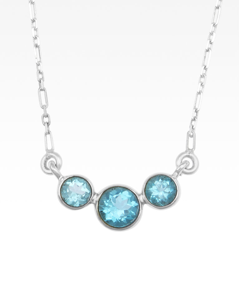 Blue Topaz Tri Stone Necklace