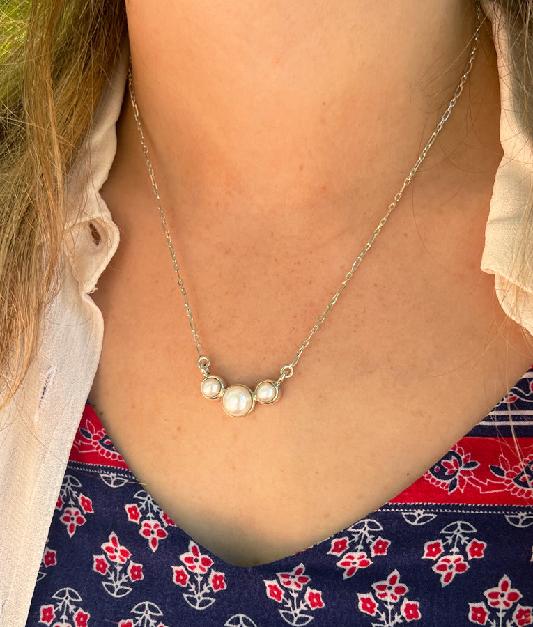 Pearl Tri Stone Necklace