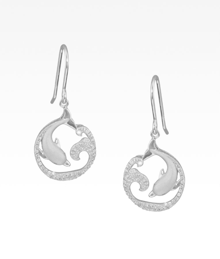 Satin Dolphin Earrings | Cubic Zirconia Pavé