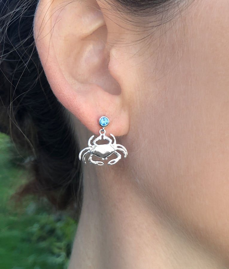 Crab with Blue Topaz Earrings