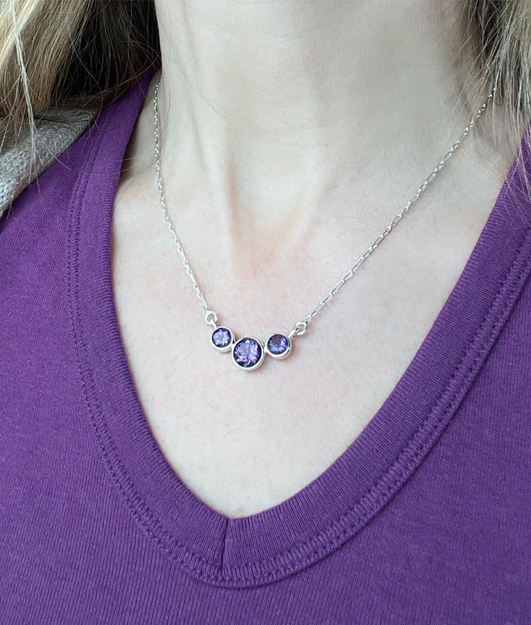 Amethyst Tri Stone Necklace
