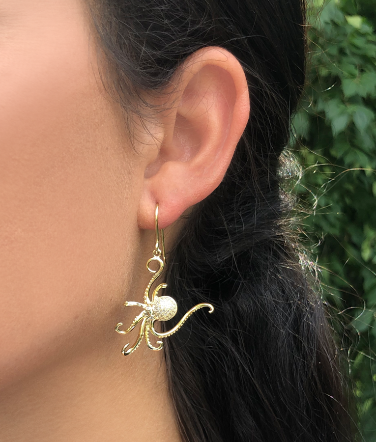 Pavé Yellow Gold Octopus Earrings
