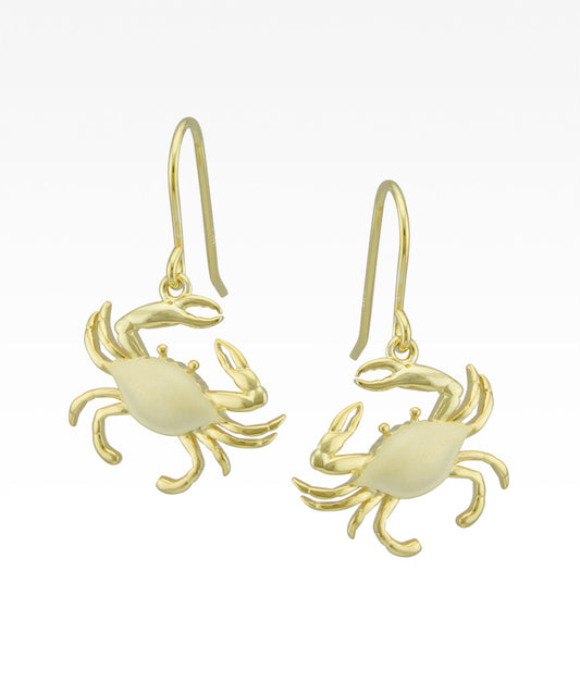 Satin Shell Yellow Gold Crab Earrings