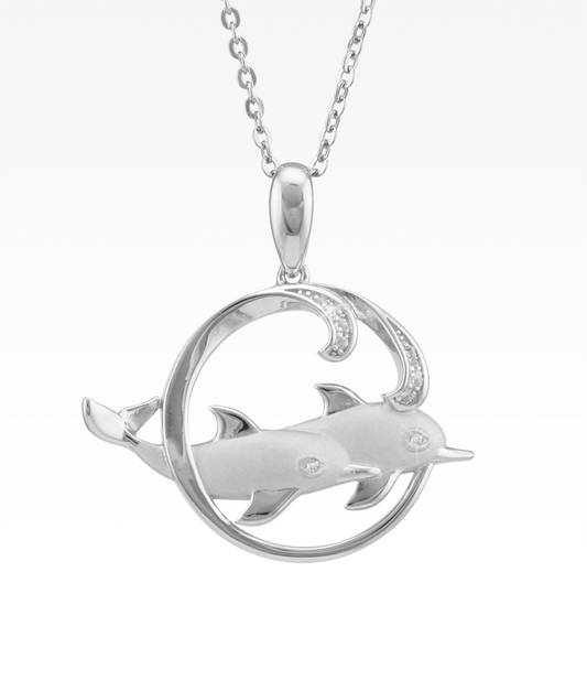 Dolphin Duo Wave Necklace