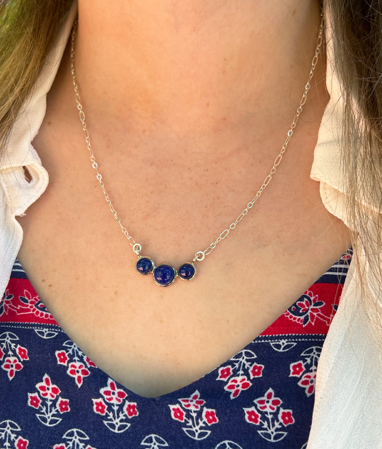 Lapis Tri Stone Necklace