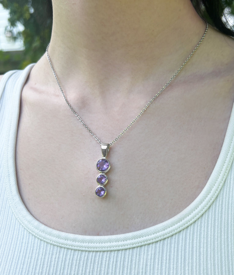 Amethyst Triple Drop Necklace