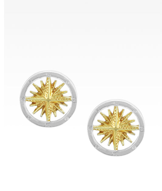 Gold and Silver Compass Rose Earrings