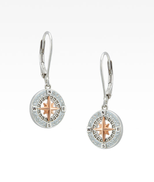 Rose Gold and Enamel Compass Rose Earrings