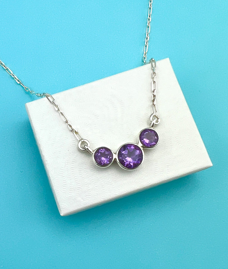 Amethyst Tri Stone Necklace