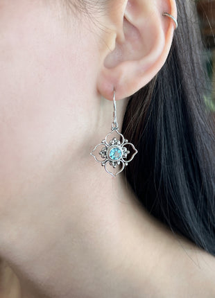 Blue Topaz Flower Earrings Lrg