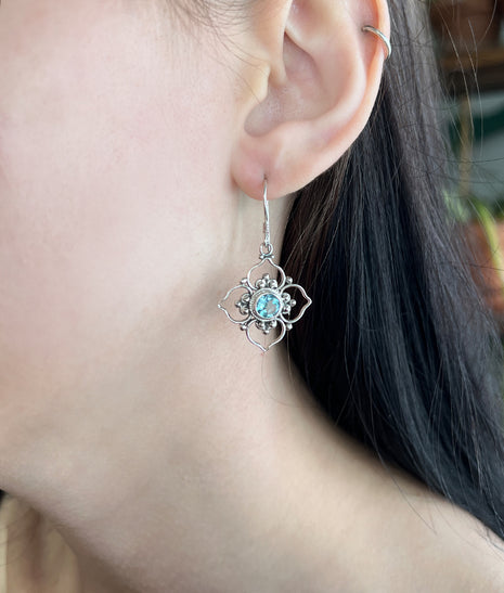 Blue Topaz Flower Earrings Lrg