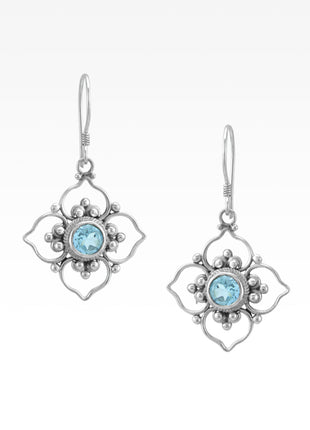 Blue Topaz Flower Earrings Lrg