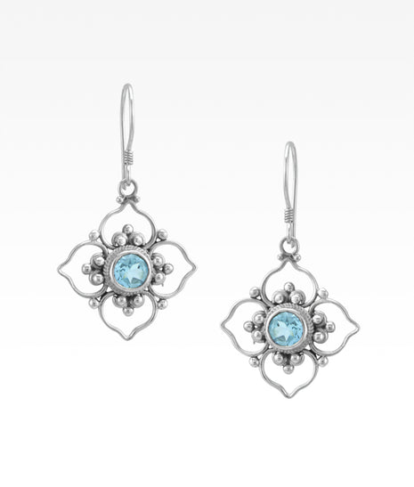 Blue Topaz Flower Earrings Lrg