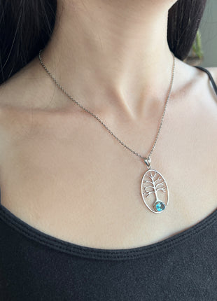 Blue Topaz Tree of Life Pendant