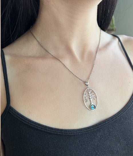 Blue Topaz Tree of Life Pendant