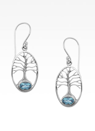 Blue Topaz Tree of Life Earrings
