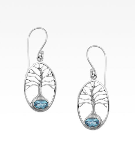Blue Topaz Tree of Life Earrings