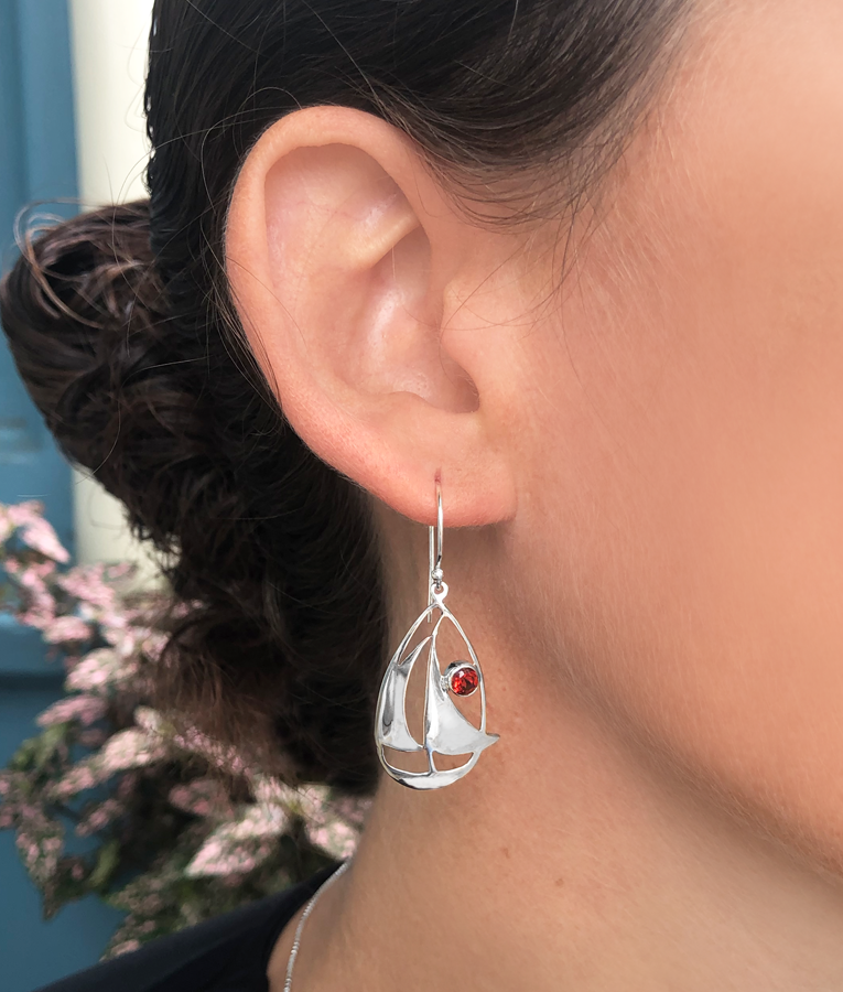 Garnet Sailboat Earrings