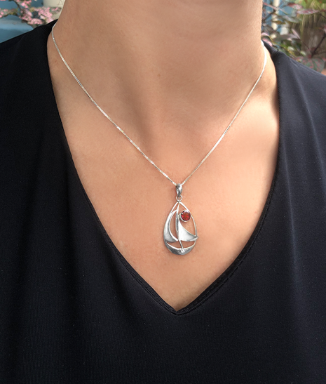 Garnet Sailboat Pendant