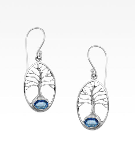Blue Quartz Tree of Life Earrings
