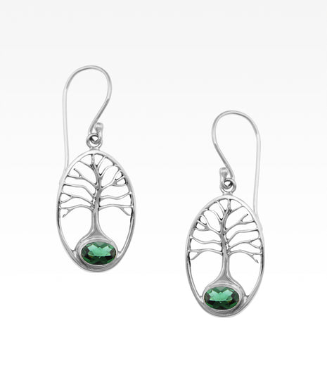 Green Quartz Tree of Life Earrings