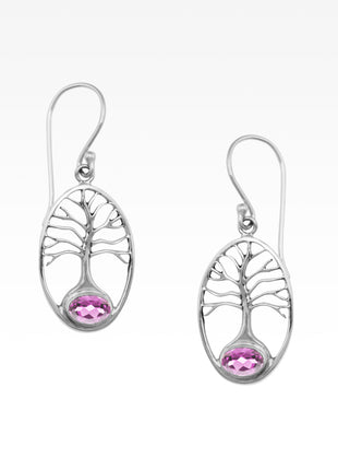 Pink Tourmaline Tree of Life Earrings