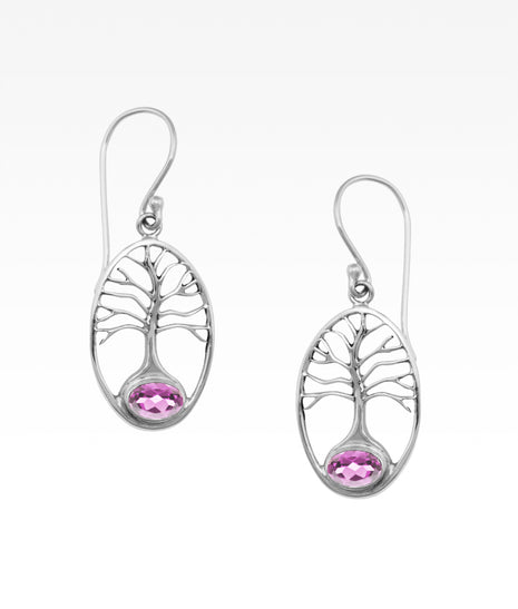 Pink Tourmaline Tree of Life Earrings