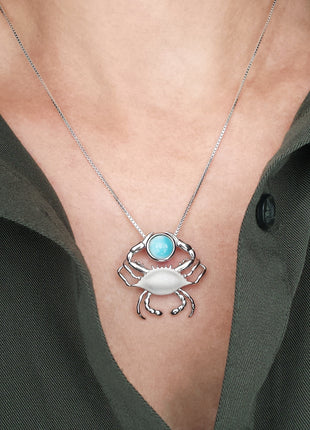 Satin Shell Crab with Larimar Pendant