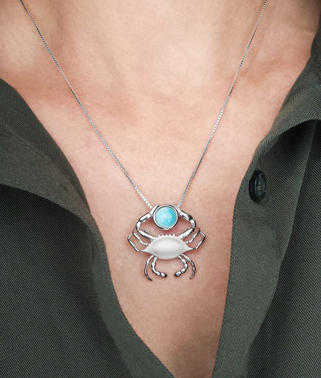 Satin Shell Crab with Larimar Pendant