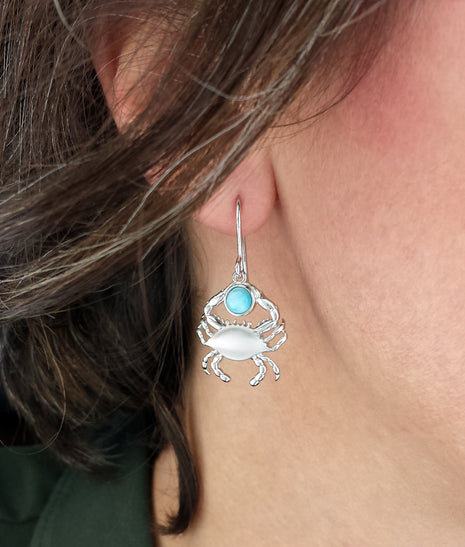 Satin Shell Crab with Larimar Earrings
