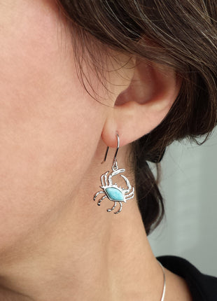 Larimar Crab Dangle Earrings