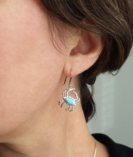 Larimar Crab Dangle Earrings