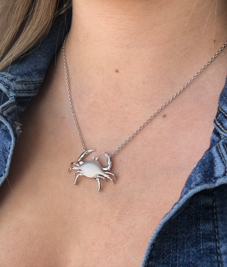 Satin Shell Crab with CZ Necklace