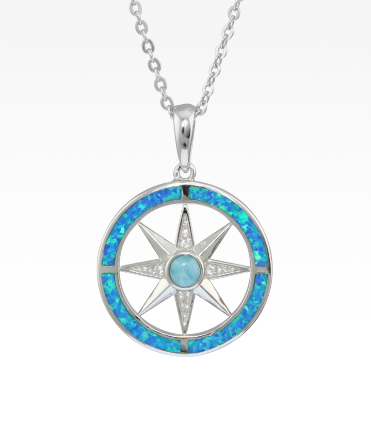 Opal and Larimar Compass Rose Necklace