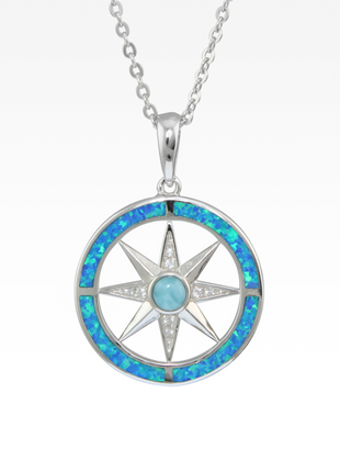 Opal and Larimar Compass Rose Pendant