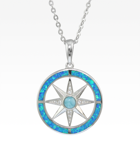 Opal and Larimar Compass Rose Pendant