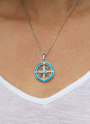 Opal and Larimar Compass Rose Pendant