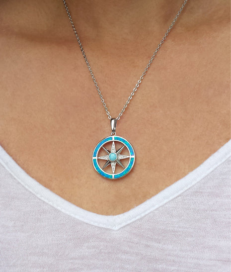 Opal and Larimar Compass Rose Pendant