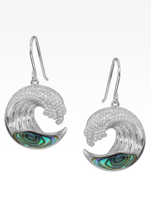 Pavé and Abalone Wave Earrings in Medium