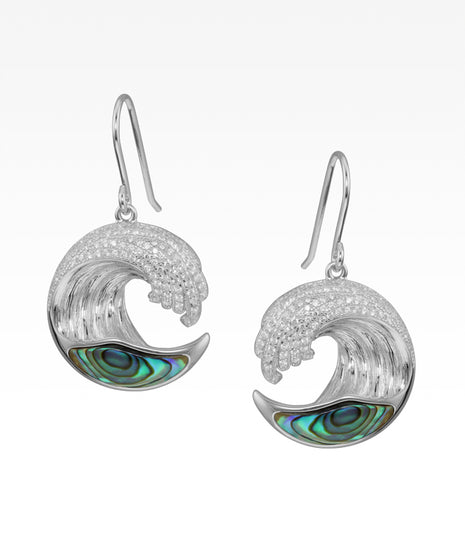Pavé and Abalone Wave Earrings in Medium