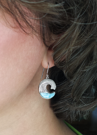 Pavé and Larimar Wave Earrings
