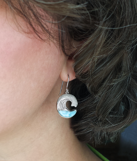 Pavé and Larimar Wave Earrings