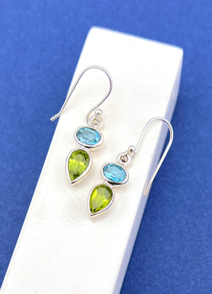 Blue Topaz & Peridot Dangle Earrings