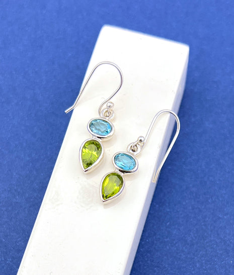 Blue Topaz & Peridot Dangle Earrings