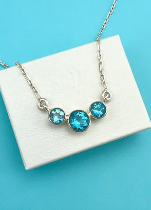 Blue Topaz Tri Stone Necklace