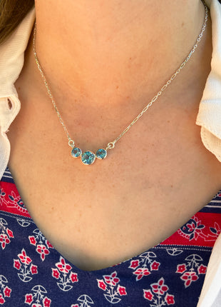 Blue Topaz Tri Stone Necklace