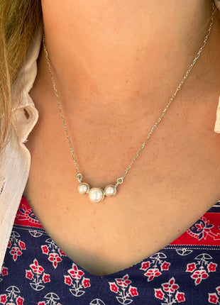 Pearl Tri Stone Necklace