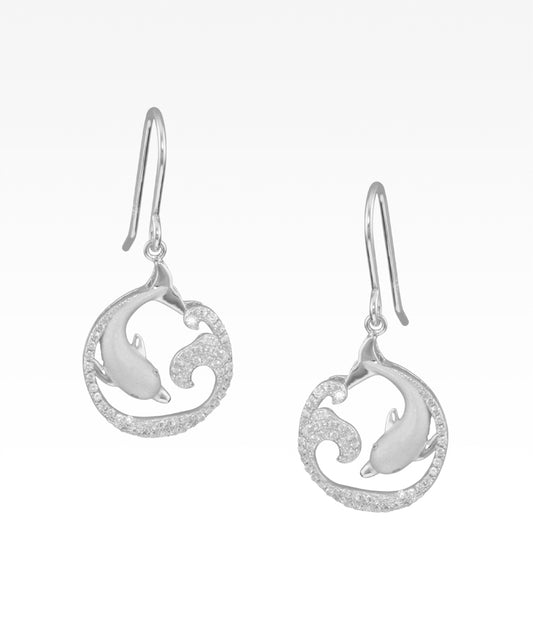 Satin Dolphin Earrings | Cubic Zirconia Pavé
