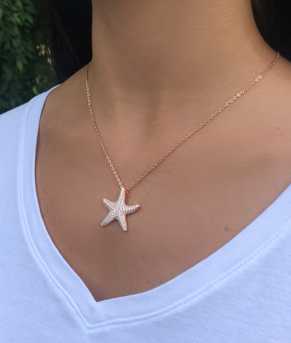 Pavé Rose Gold Starfish Necklace